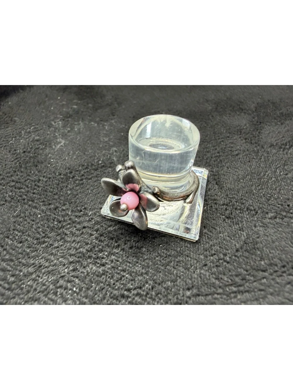 James Avery Retired Sterling Silver Spring Blossom Flower Pink Bead Ring
